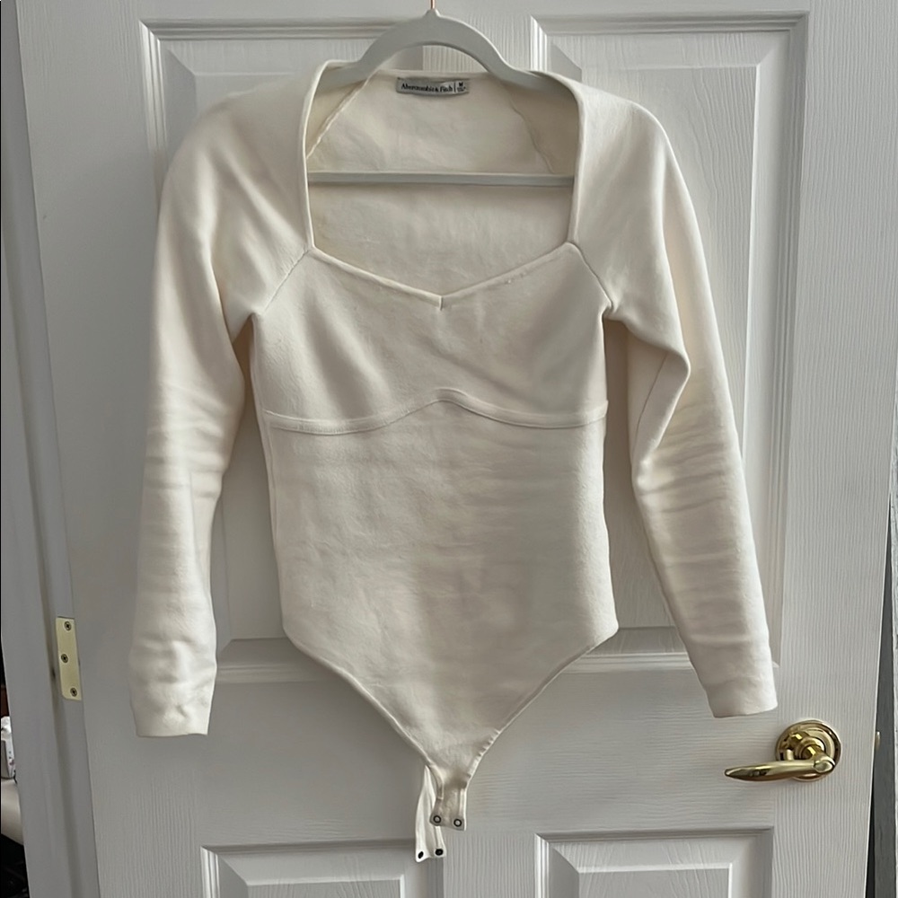 Abercrombie & Fitch Cream Long Sleeve Bodysuit